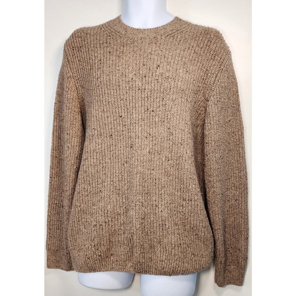 ZARA Knit‎ Sweater Men's Large Brown Speckled Crewneck Wool Blend